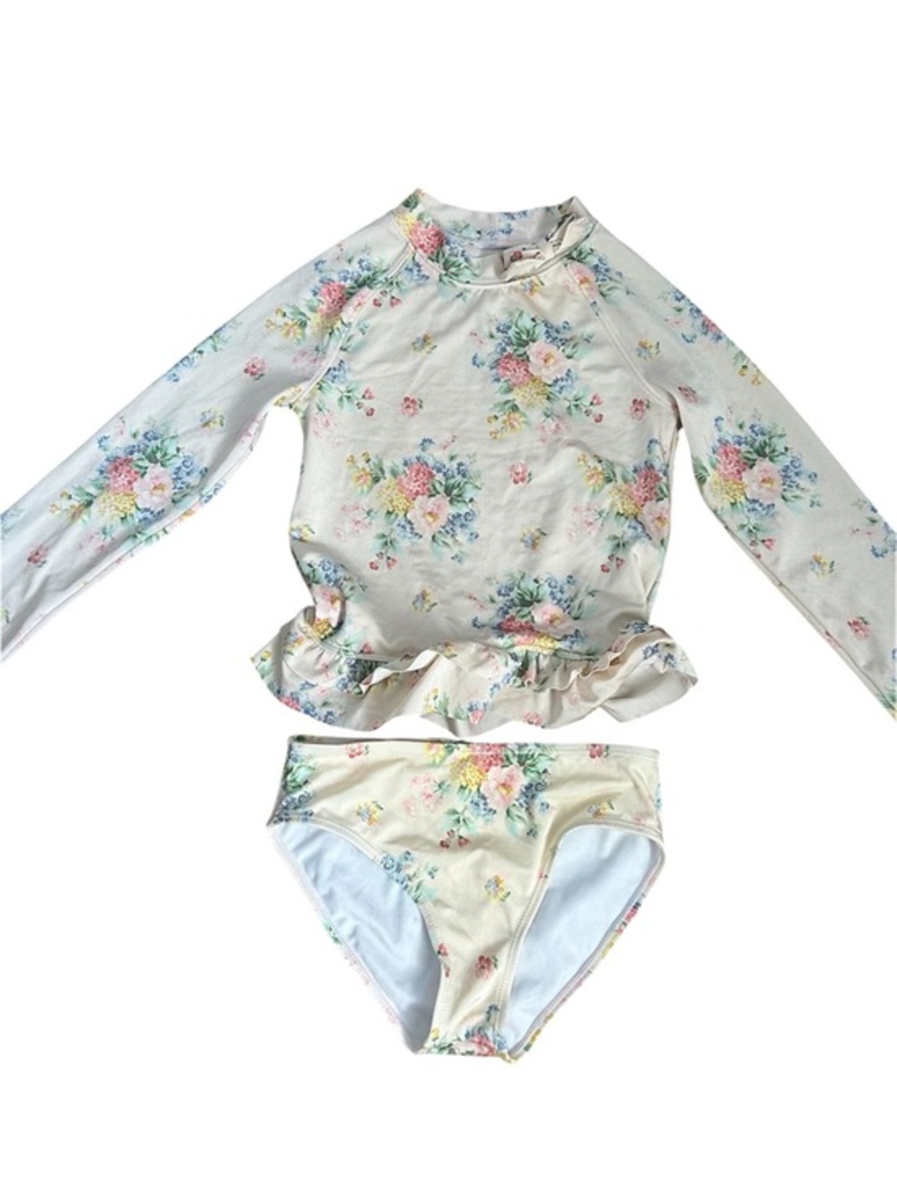 Janie and Jack Cream Floral Long-Sleeve Rash Guard Swim Set